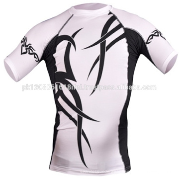 White printed design polyester spandex rash guard